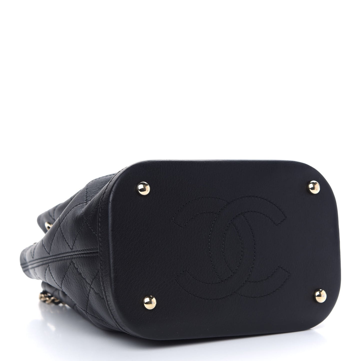 Calfskin Stitched Chain Bucket Bag Black