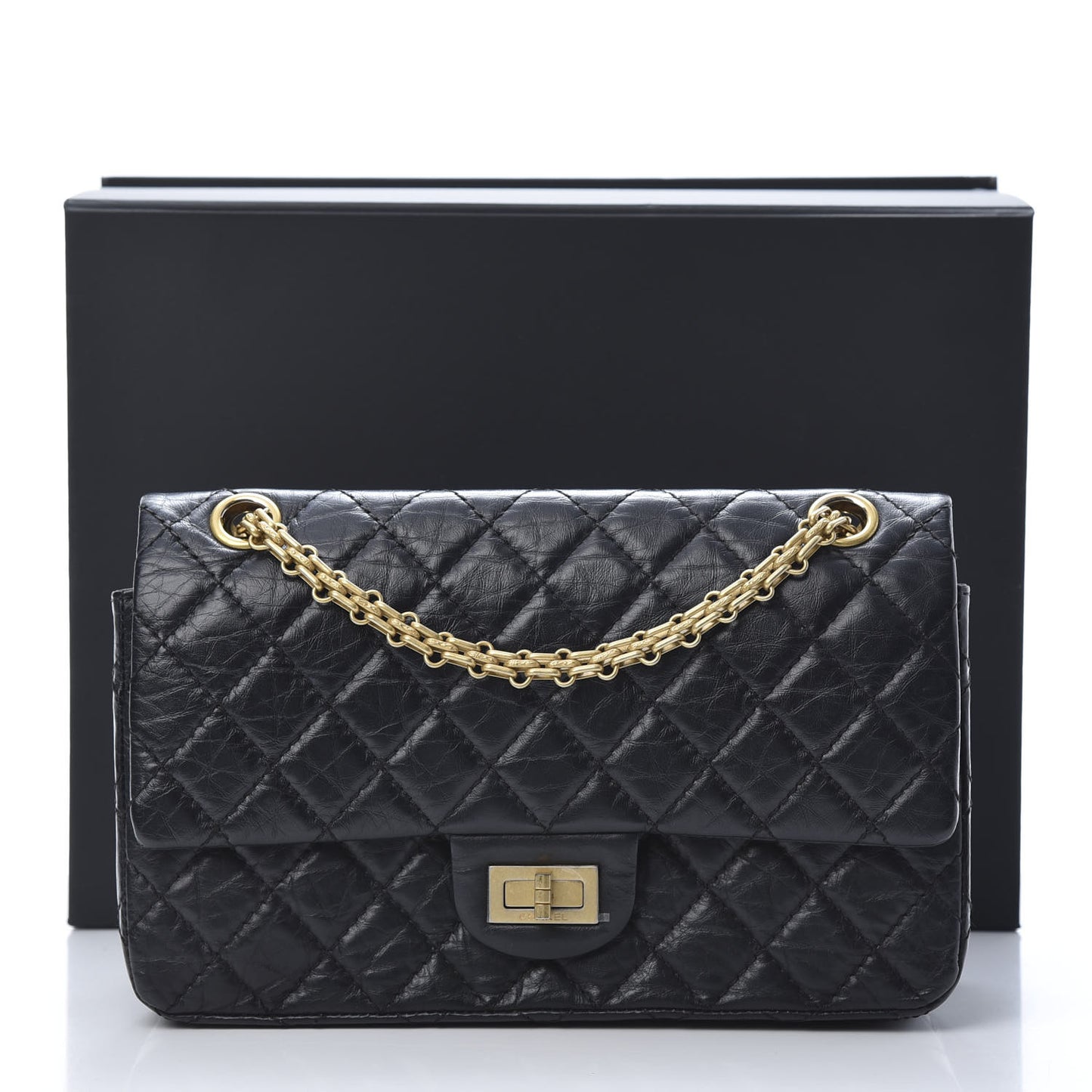Aged Calfskin Quilted 2.55 Reissue 225 Flap Black