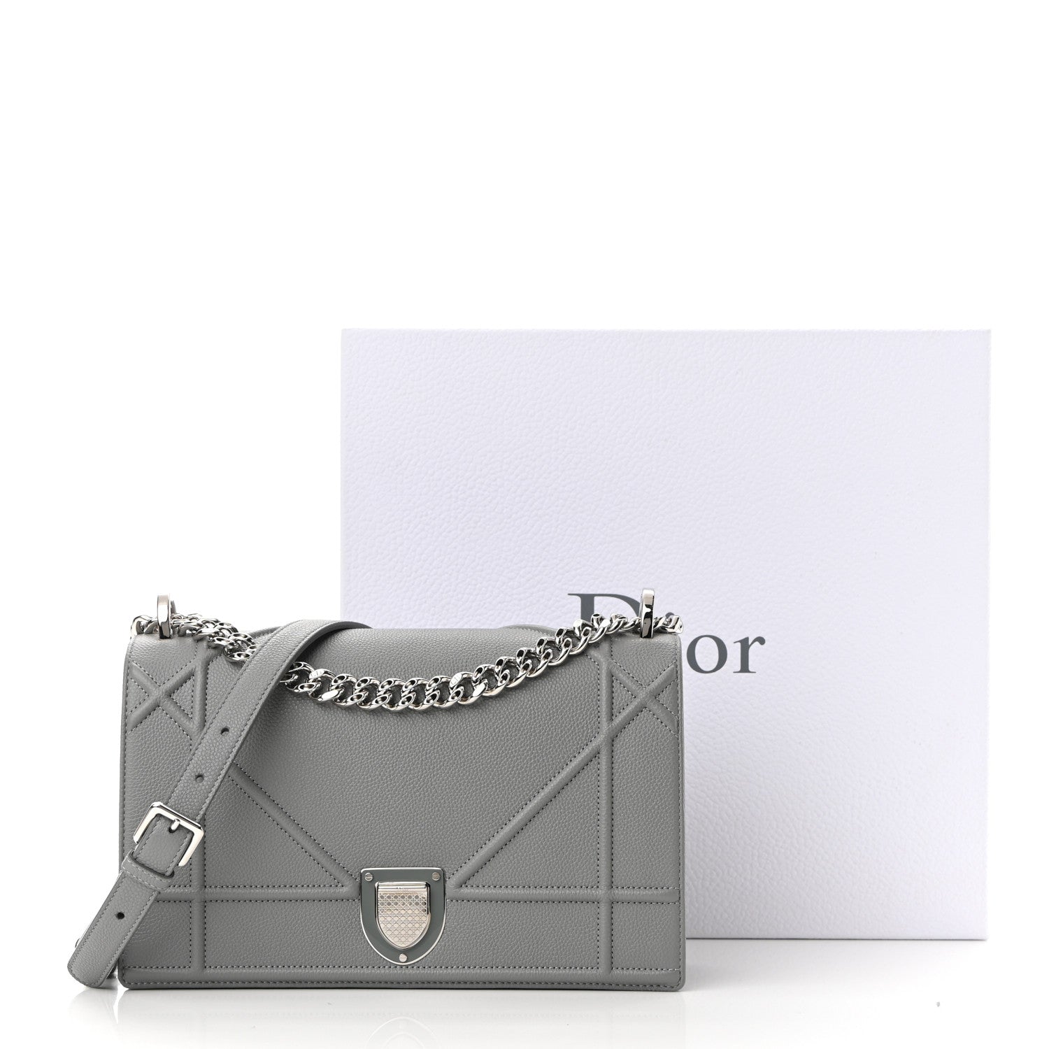 Christian Dior Grained Calfskin Medium Diorama Flap Bag Gris 11 of 11