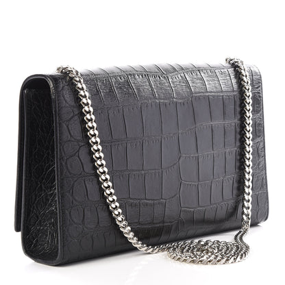Saint Laurent Calfskin Crocodile Embossed Medium Classic Monogram Kate Tassel Satchel Black 2 of 8