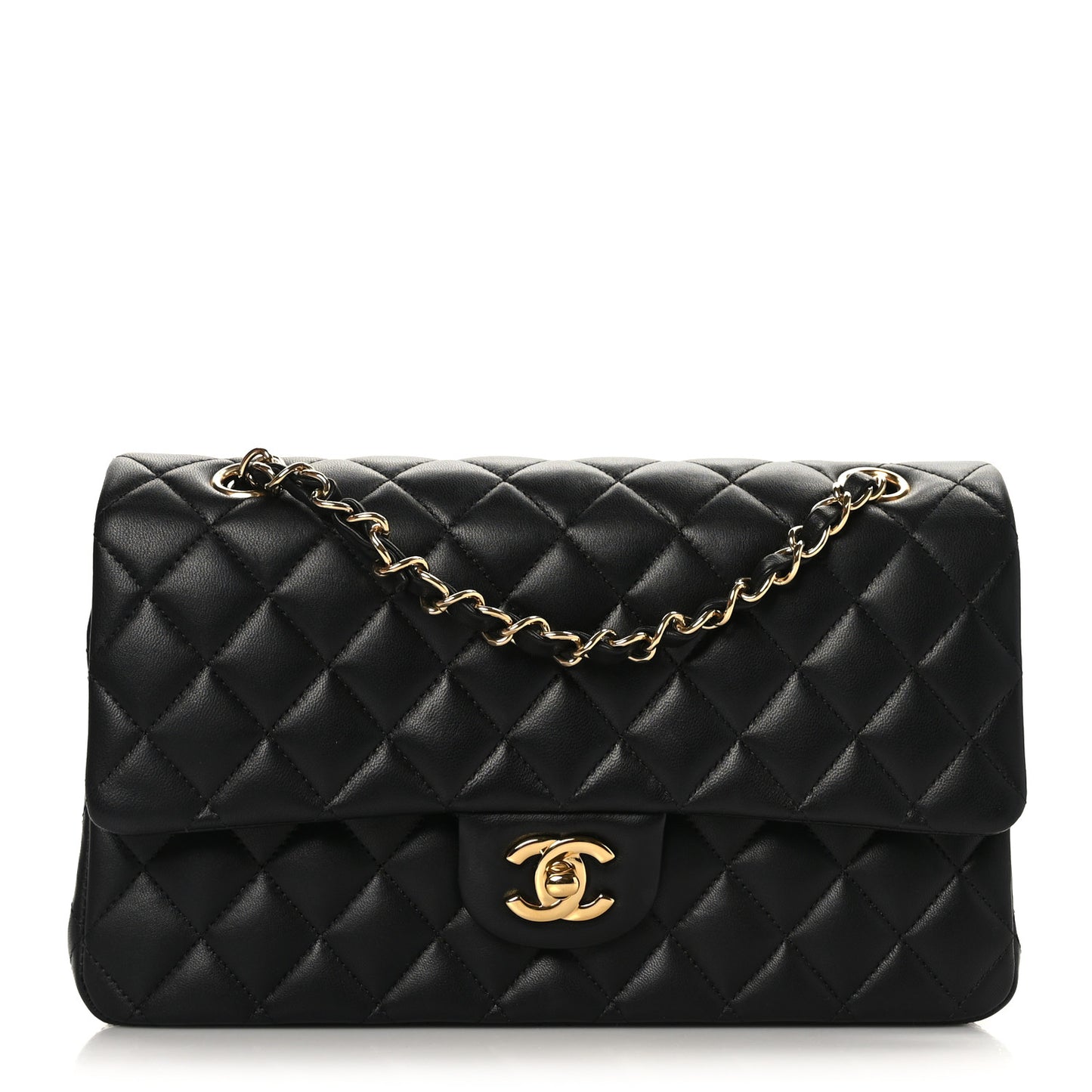 Lambskin Quilted Medium Double Flap Black