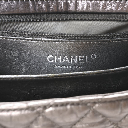 Chanel Metallic Aged Calfskin Quilted Reissue 2.55 Accordion Flap Dark Silver 6 of 10