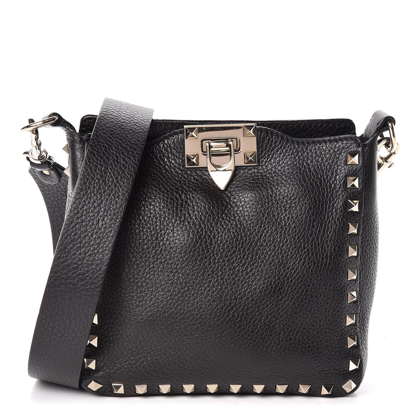 Pebbled Calfskin Mini Rockstud Flip-Lock Messenger Bag Black