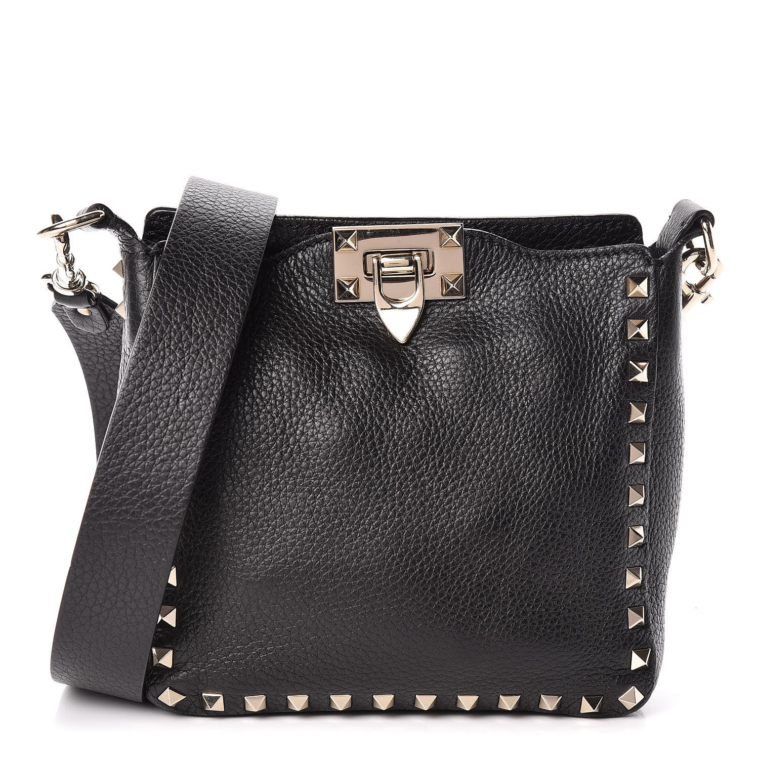Valentino Garavani Pebbled Calfskin Mini Rockstud Flip-Lock Messenger Bag Black 1 of 9