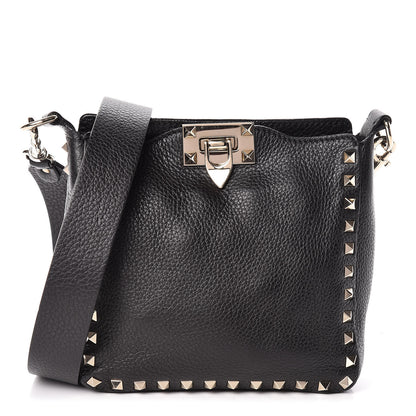 Valentino Garavani Pebbled Calfskin Mini Rockstud Flip-Lock Messenger Bag Black 1 of 9