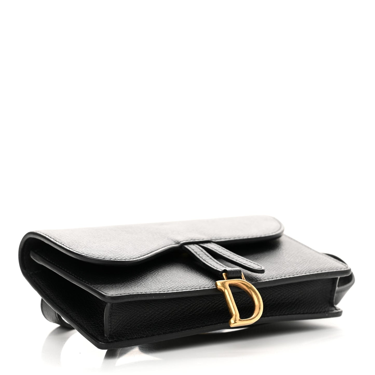 Grained Calfskin Saddle Belt Clutch Black