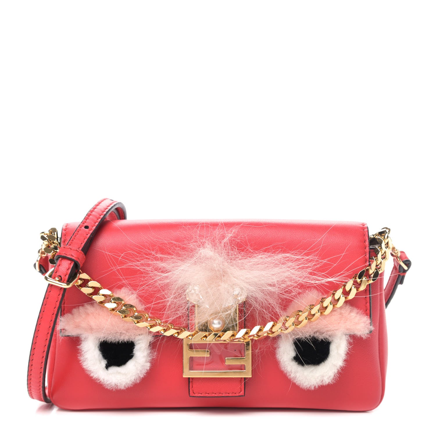 Fendi Nappa Rabbit Fox Fur Micro Buggie Baguette Fiamma Rosa 1 of 4