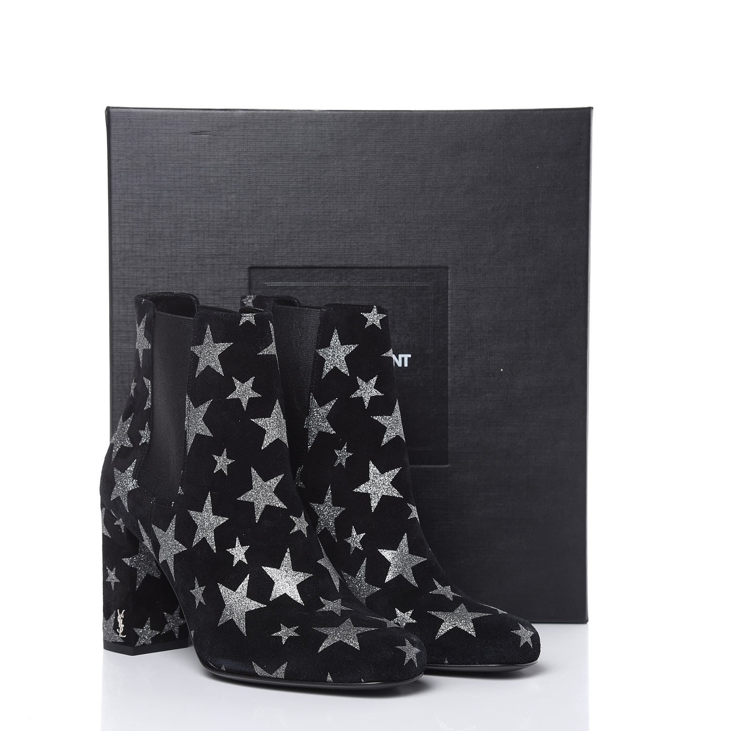 Saint Laurent Suede Glitter Stars Babies 90 Ankle Boots 37 Black Argent 11 of 11