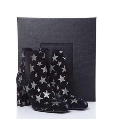Saint Laurent Suede Glitter Stars Babies 90 Ankle Boots 37 Black Argent 11 of 11