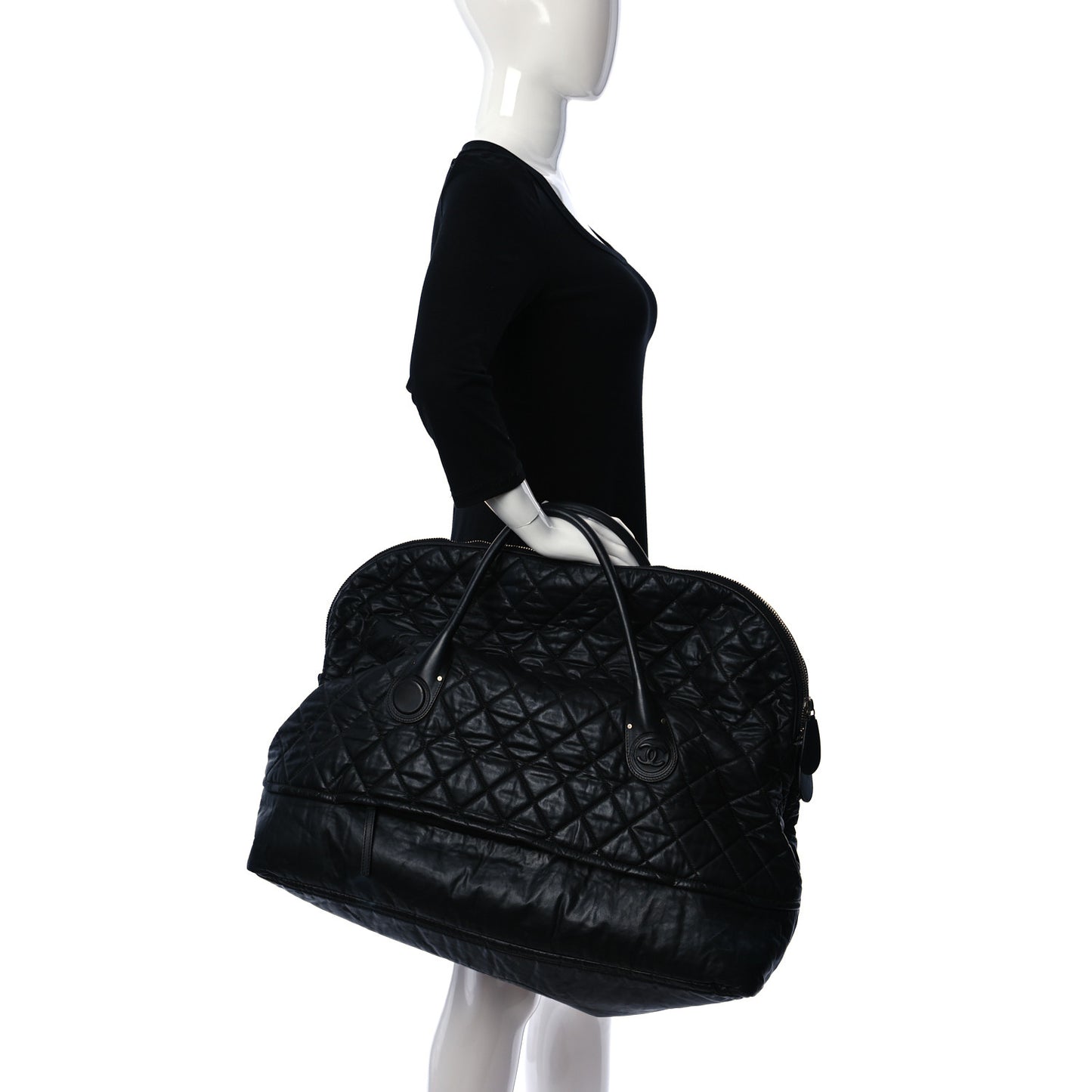 Coated Canvas Quilted Travel Bag Black