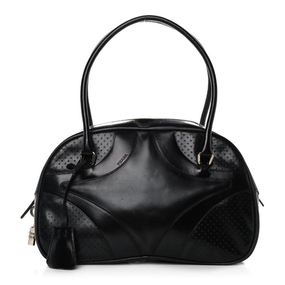 Prada Vitello Drive Perforated Bowling Bag Black 1 of 13