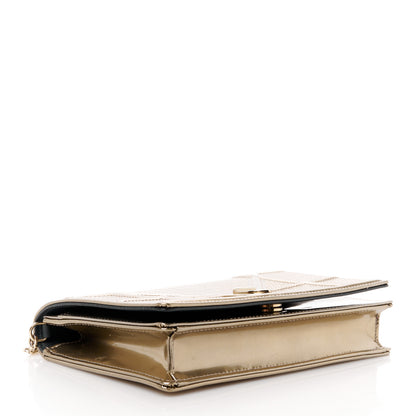 Christian Dior Metallic Patent Micro-Cannage Diorama Wallet on Chain Pouch Gold 4 of 10