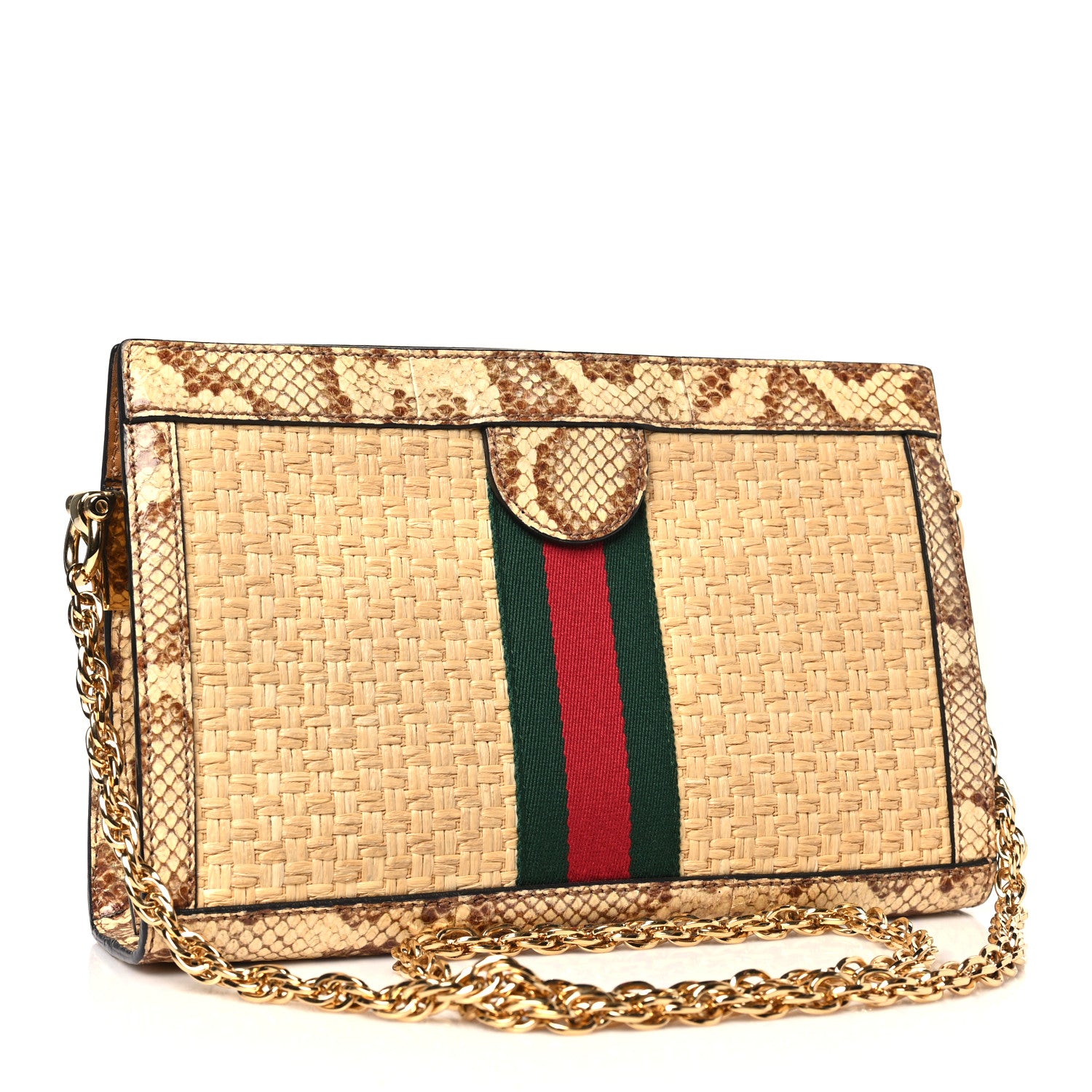 Gucci Raffia Elaphe GG Small Ophidia Chain Shoulder Bag Natural Cream Brown 3 of 12