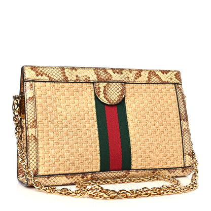 Gucci Raffia Elaphe GG Small Ophidia Chain Shoulder Bag Natural Cream Brown 3 of 12