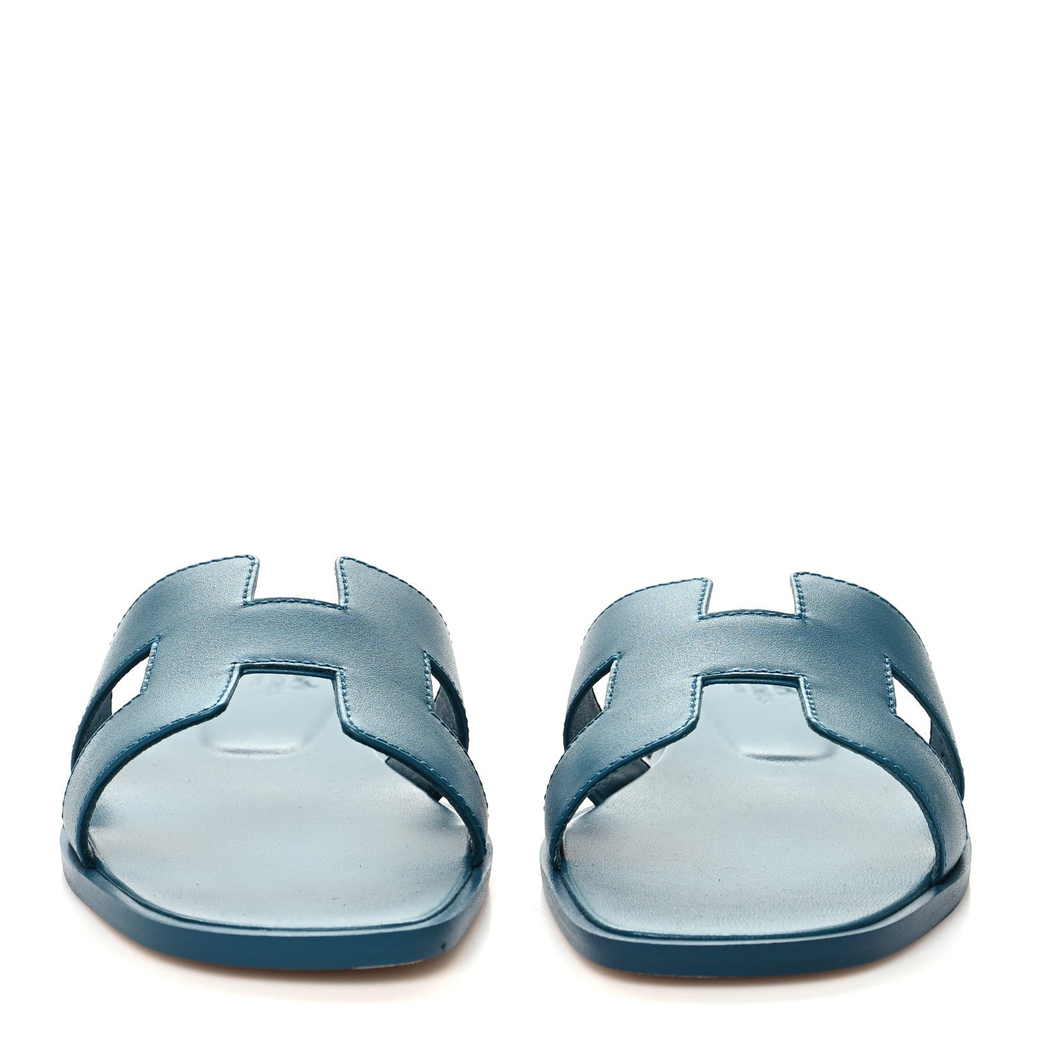 Hermes Calfskin Oran Sandals 37.5 Bleu Emeraude 2 of 9
