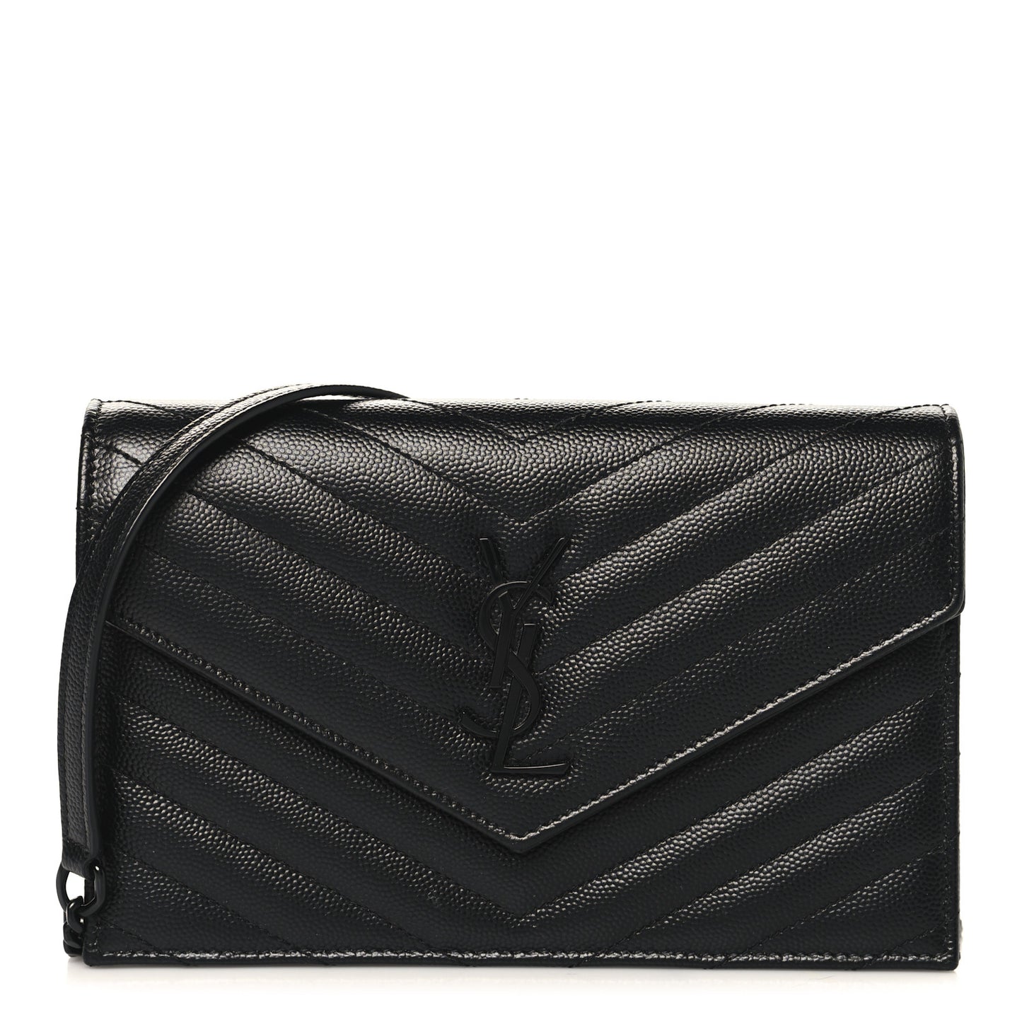 Grain De Poudre Matelasse Chevron Monogram Monochrome Envelope Chain Wallet Black