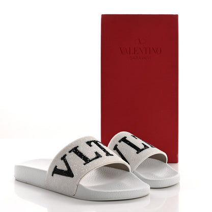 Valentino Garavani Rubber Swarovski VLTN Pool Slide Sandals 39 White 9 of 9