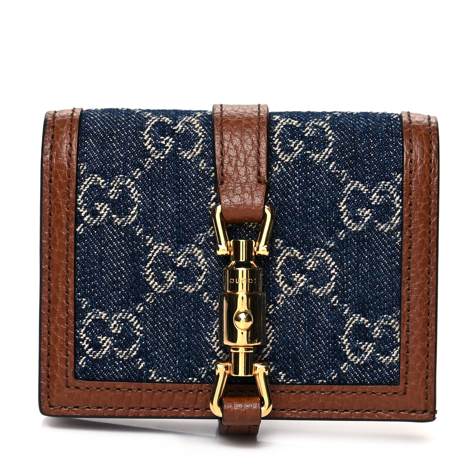 Gucci New Denim GG Monogram Jackie 1961 Card Case Blue Tea Cuir 1 of 8