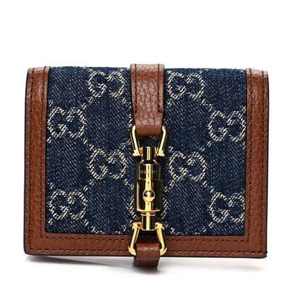 Gucci New Denim GG Monogram Jackie 1961 Card Case Blue Tea Cuir 1 of 8