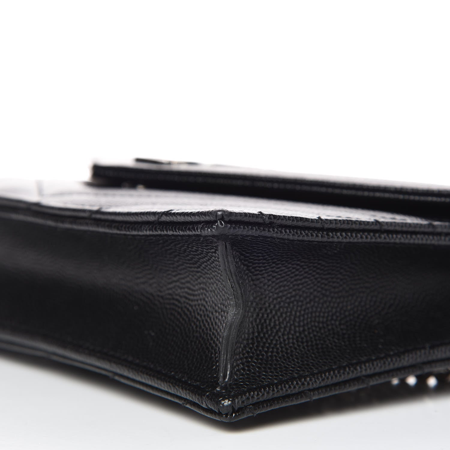 Saint Laurent Grain De Poudre Matelasse Chevron Monogram Envelope Chain Wallet Black 6 of 9