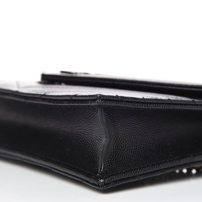 Saint Laurent Grain De Poudre Matelasse Chevron Monogram Envelope Chain Wallet Black 6 of 9