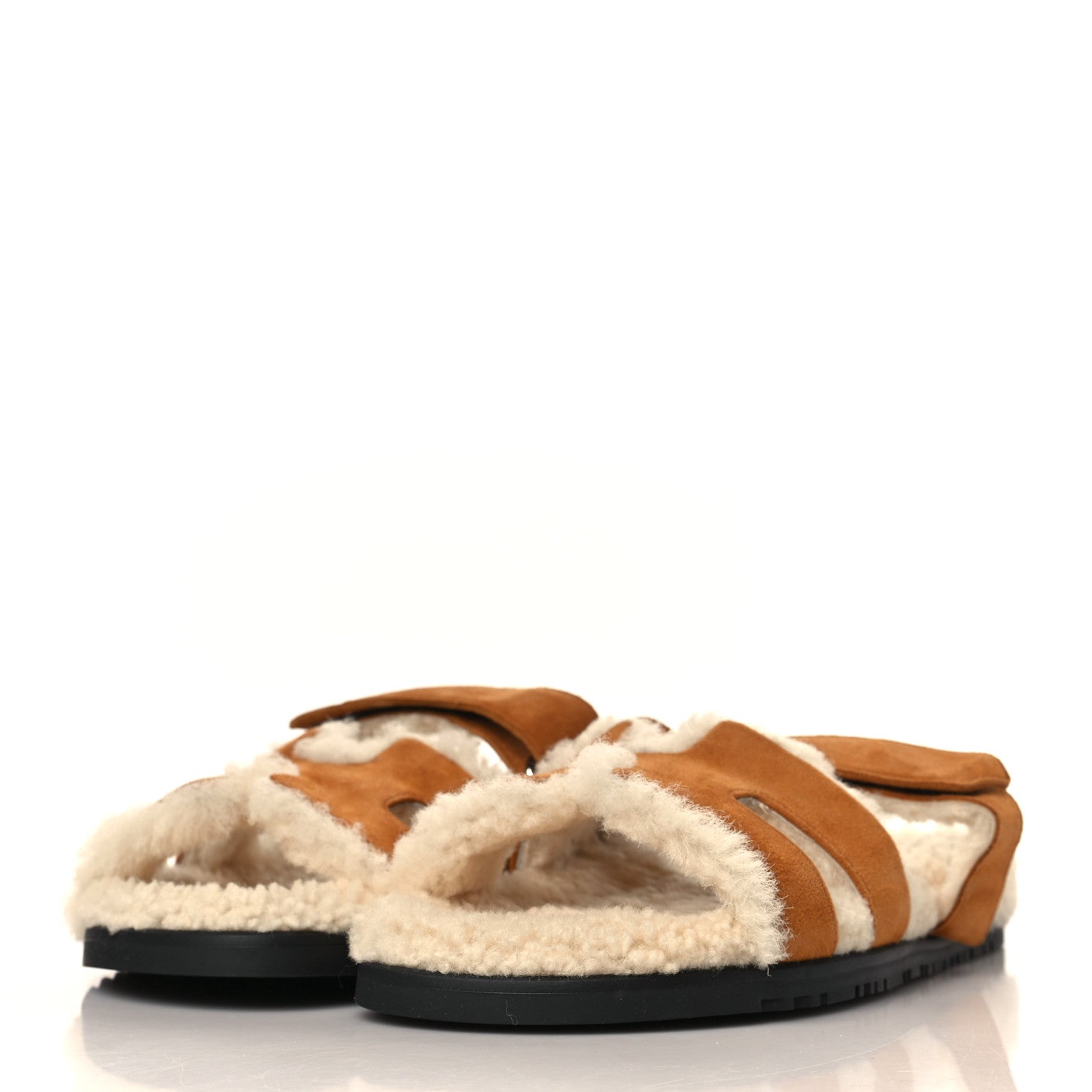 Hermes Suede Goatskin Woolskin Womens Chypre Sandals 39 Brun Fume Ecru 3 of 8