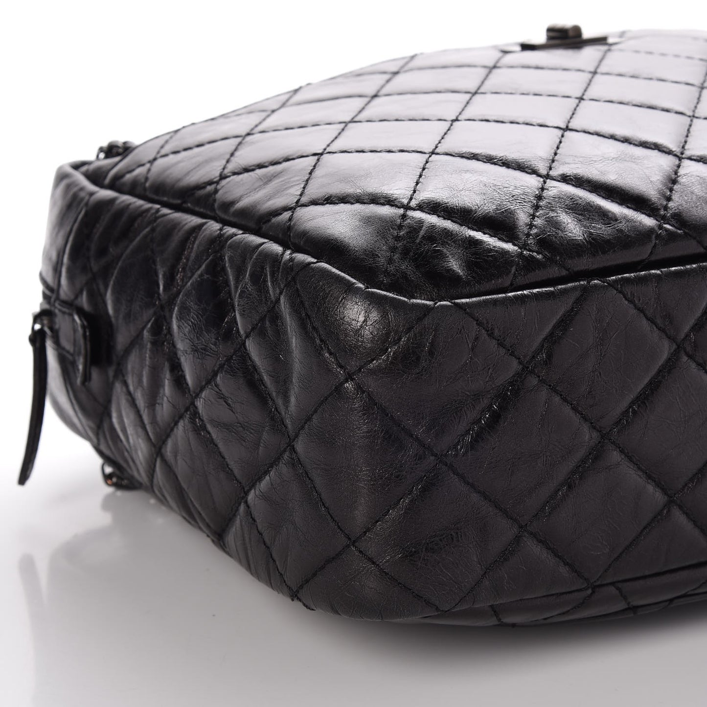 Metallic Aged Calfskin Quilted Large Reissue Camera Case Black