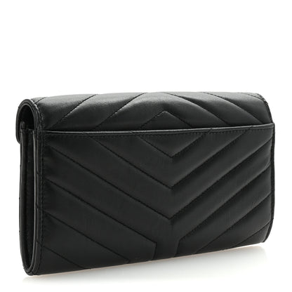 Saint Laurent Lambskin Y Quilted Monogram Large Loulou Flap Wallet Black 3 of 7