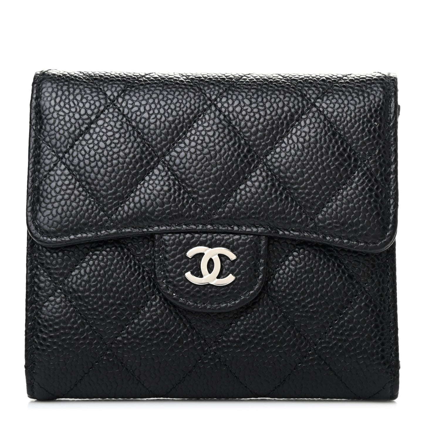 Caviar Quilted Compact Flap Wallet Black