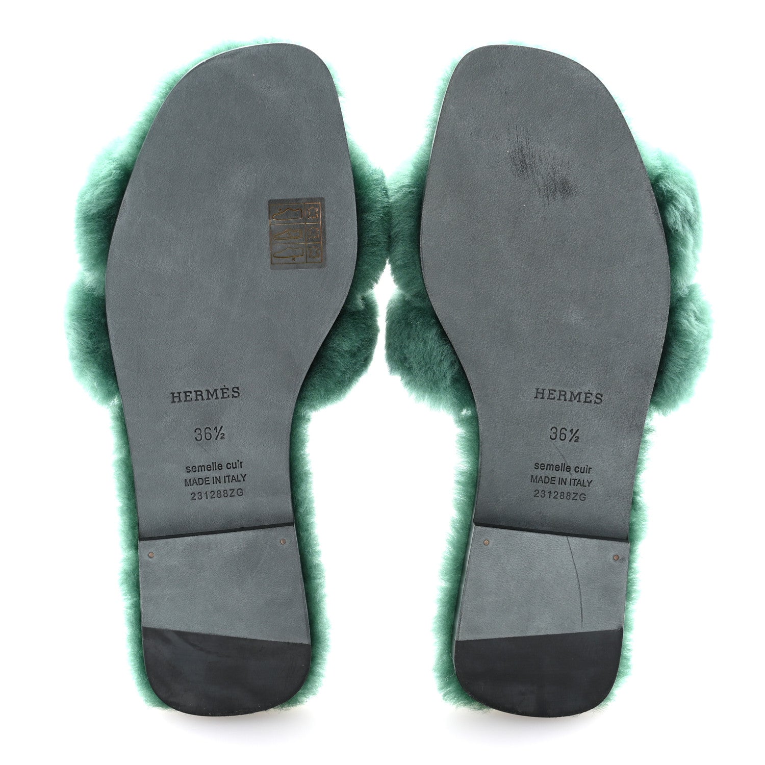 Hermes Woolskin Oran Sandals 36.5 Vert Anglais 5 of 8
