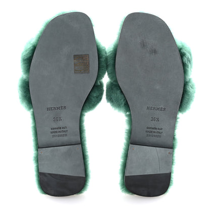 Hermes Woolskin Oran Sandals 36.5 Vert Anglais 5 of 8