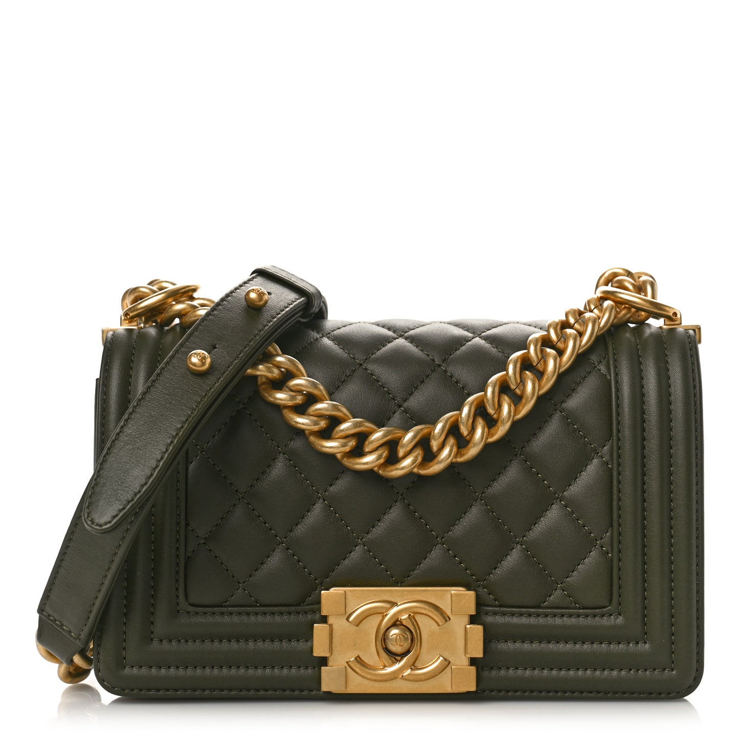 Calfskin Quilted Small Boy Flap Khaki