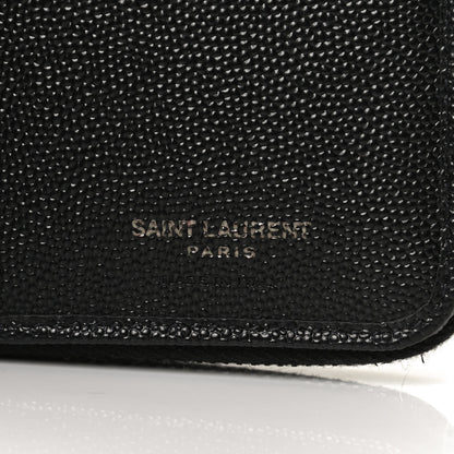 Saint Laurent Grain De Poudre Matelasse Chevron Monogram Monochrome Compact Zip Around Wallet Black 6 of 13