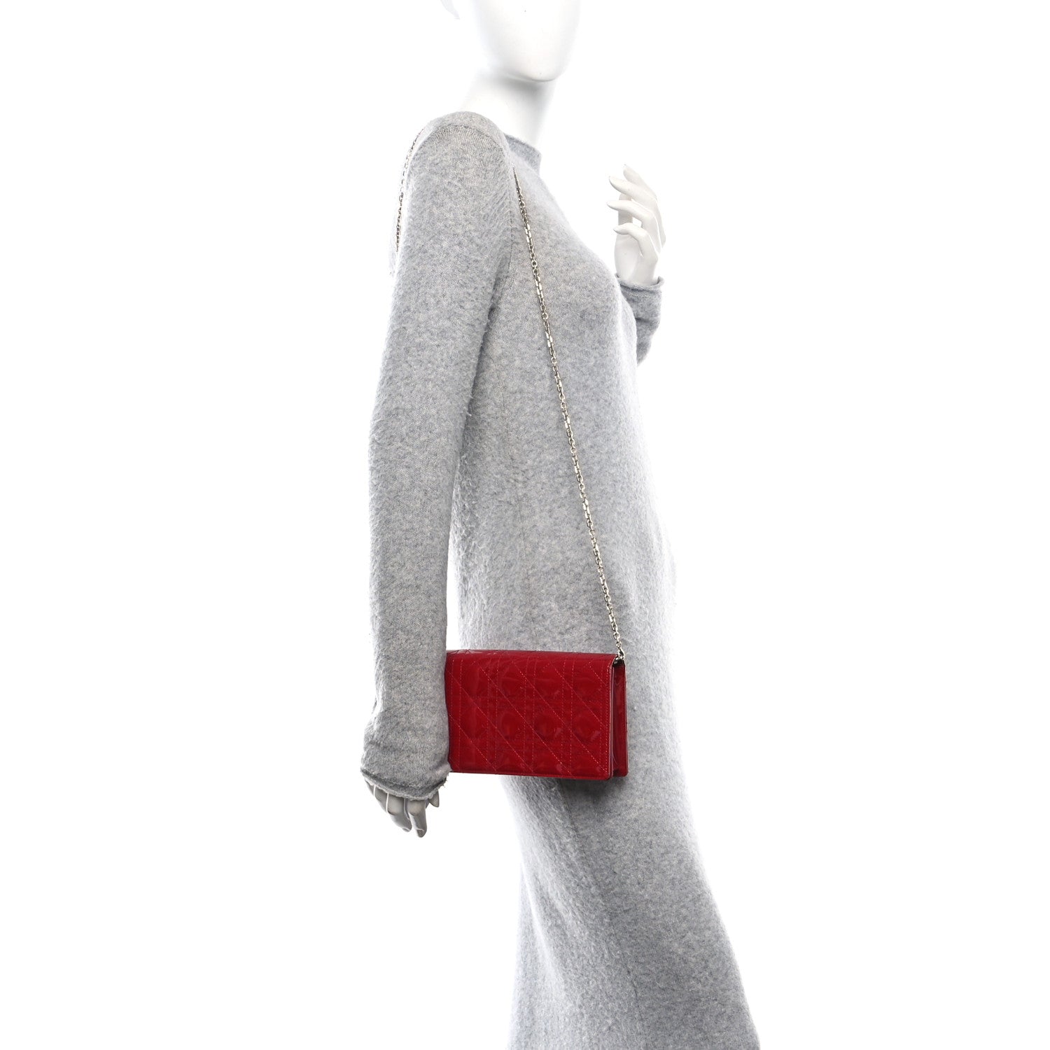 Christian Dior Patent Cannage Lady Dior Clutch Red 2 of 15