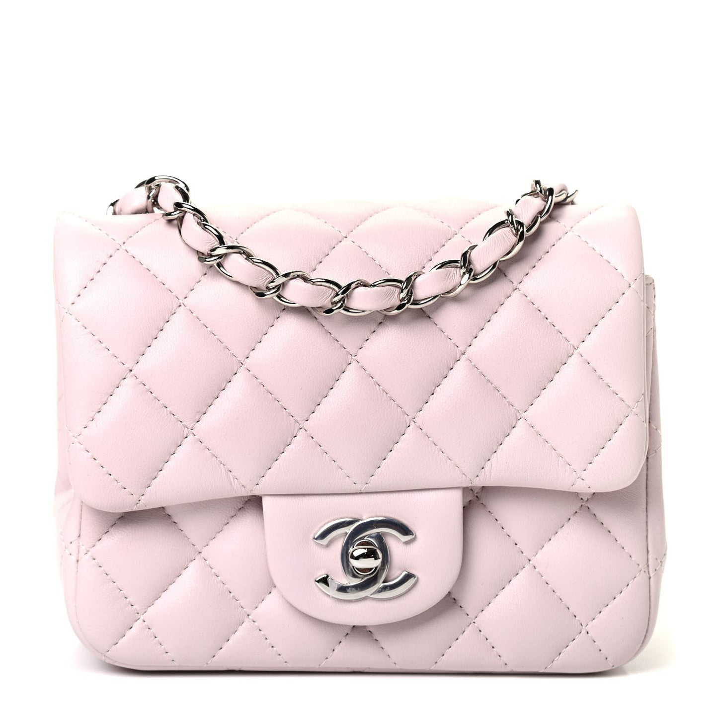 Lambskin Quilted Mini Square Flap Light Purple