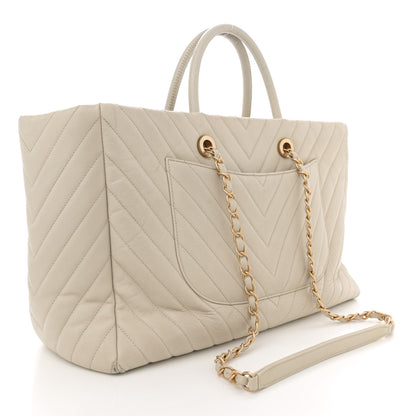 Chanel Caviar Chevron Quilted Coco Handle Shopping Tote Ivory 3 of 13