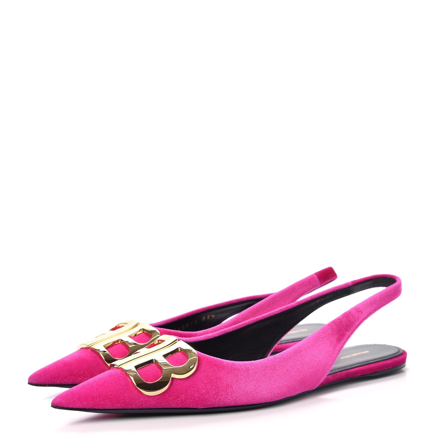 Balenciaga Velvet BB Knife Pointy Toe Slingback Flats 37.5 Pink 3 of 12