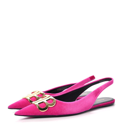 Balenciaga Velvet BB Knife Pointy Toe Slingback Flats 37.5 Pink 3 of 12