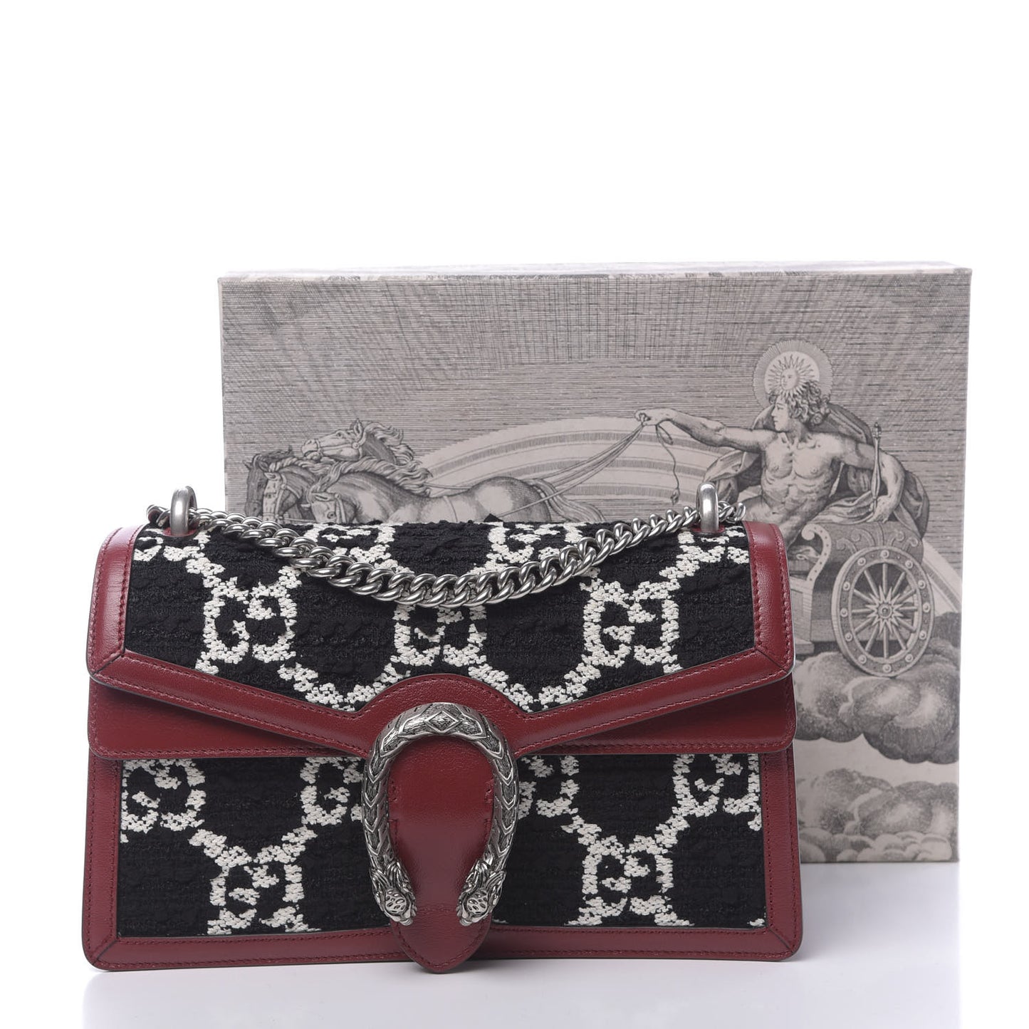 Tweed GG Monogram Small Dionysus Shoulder Bag Black White Romantic Cherry