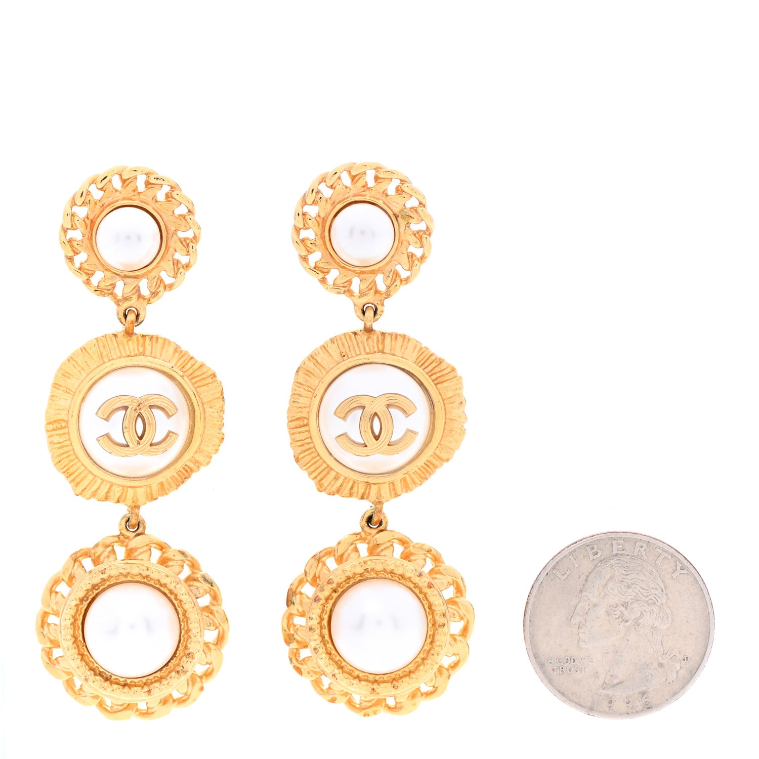 Chanel Pearl CC Drop Earrings Gold 2 of 4