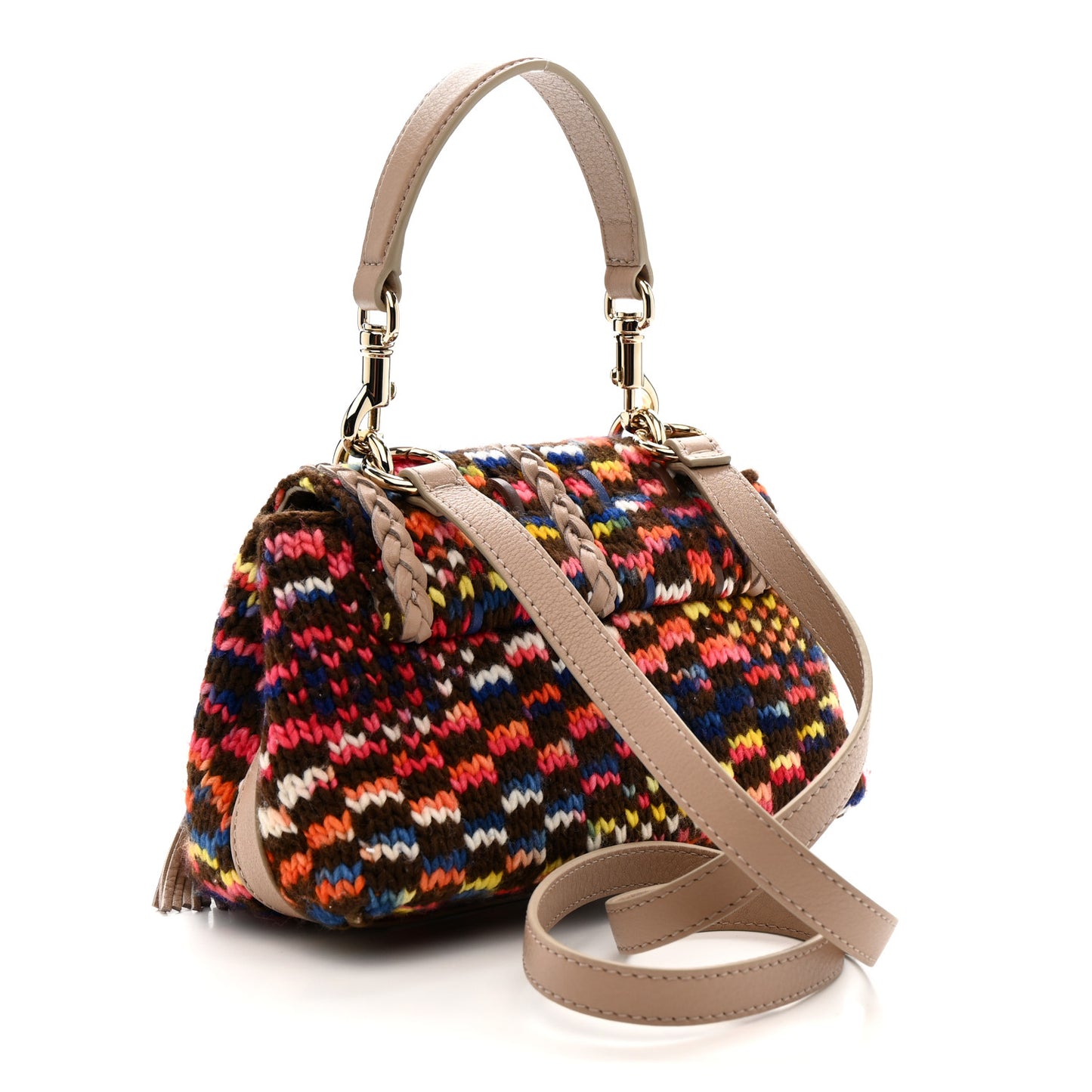 Cashmere Knit Calfskin Mini Penelope Soft Shoulder Bag Woodrose Multicolor