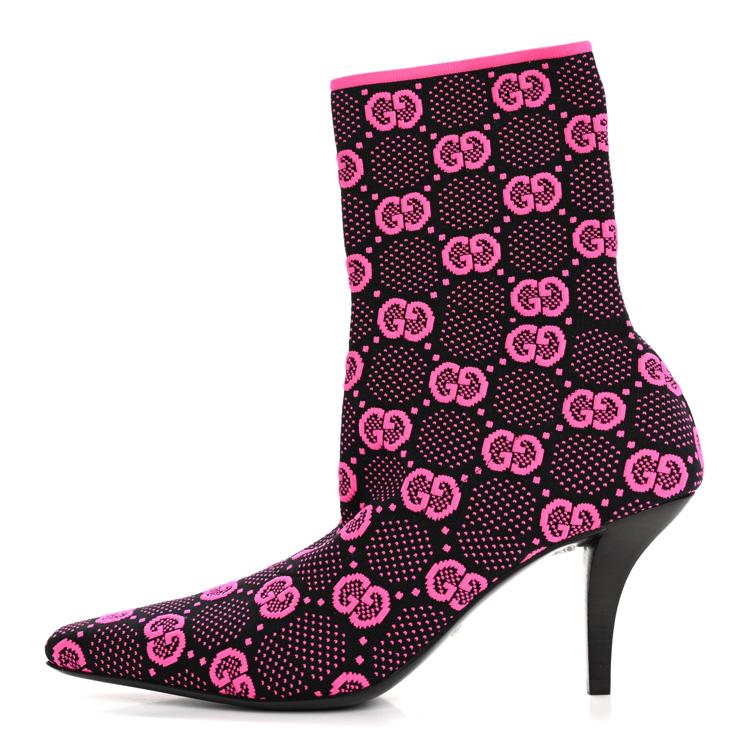 Gucci Technical Jersey Knit GG Monogram Square G 75mm Ankle Boots 37 Black Neon Fucsia 1 of 9