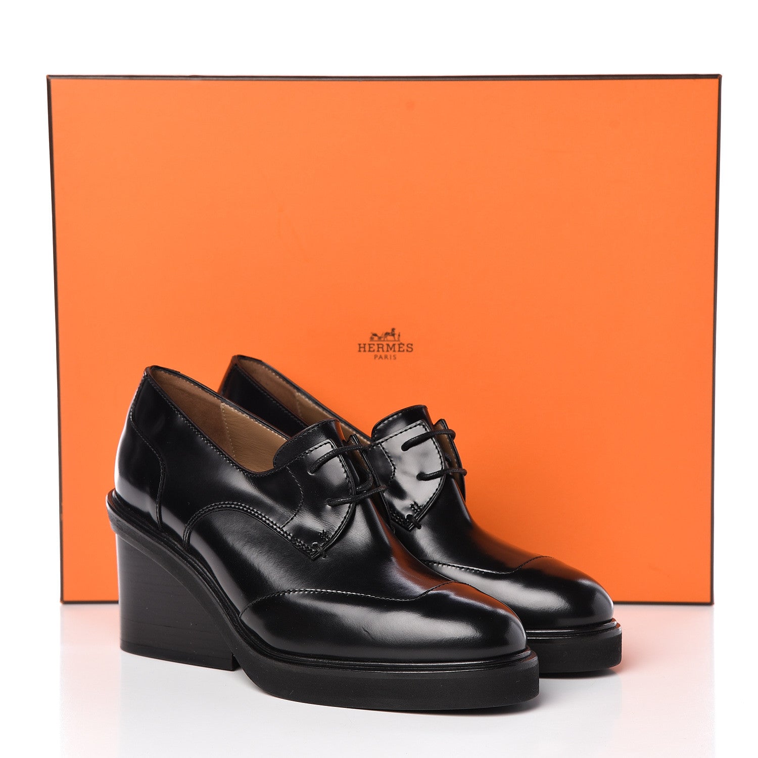 Hermes Tuscan Calfskin Nadege 70 Derby Pumps 37 Black 9 of 9
