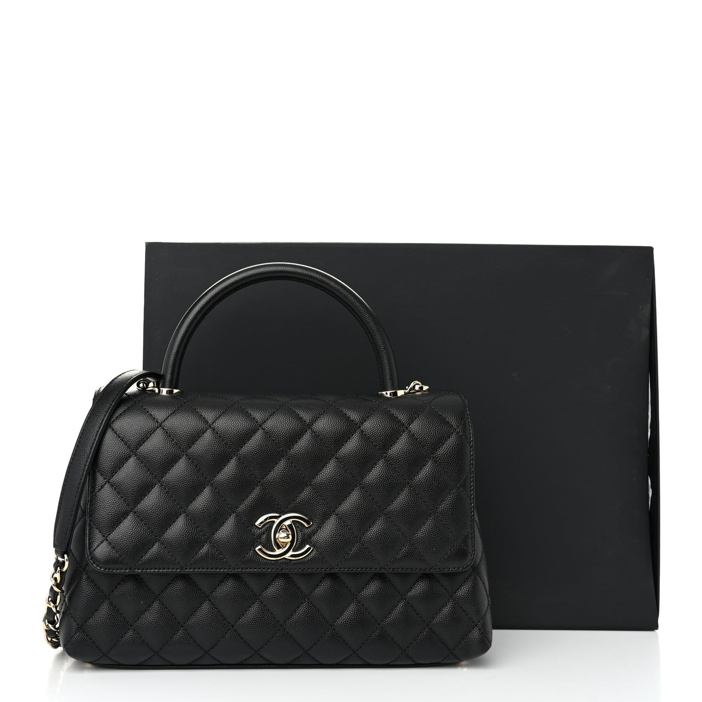 Caviar Quilted Small Coco Handle Flap Black