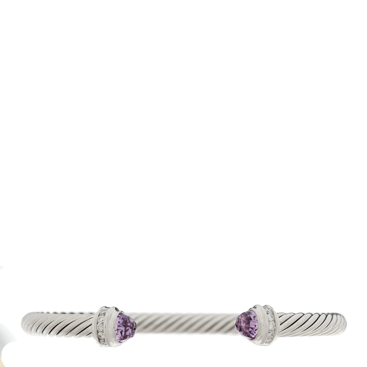 David Yurman Sterling Silver Diamond Amethyst 5mm Cable Classics Princess Bracelet 1 of 3