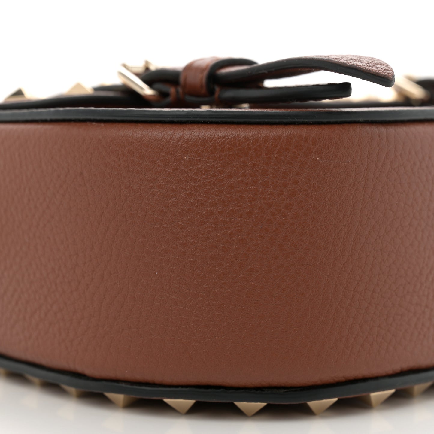 Grained Calfskin Rockstud Flap Messenger Saddle Brown
