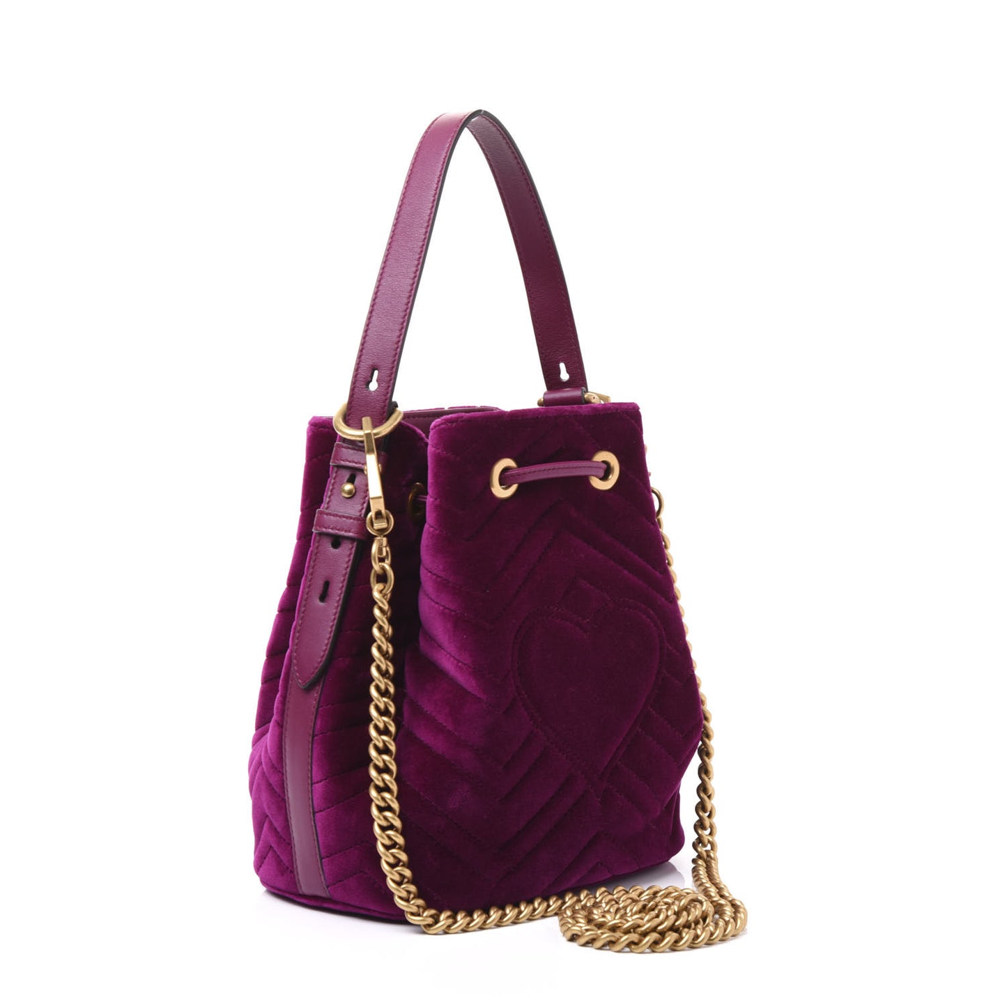 Velvet Matelasse GG Marmont Bucket Bag Fuchsia Violet Cyclamen
