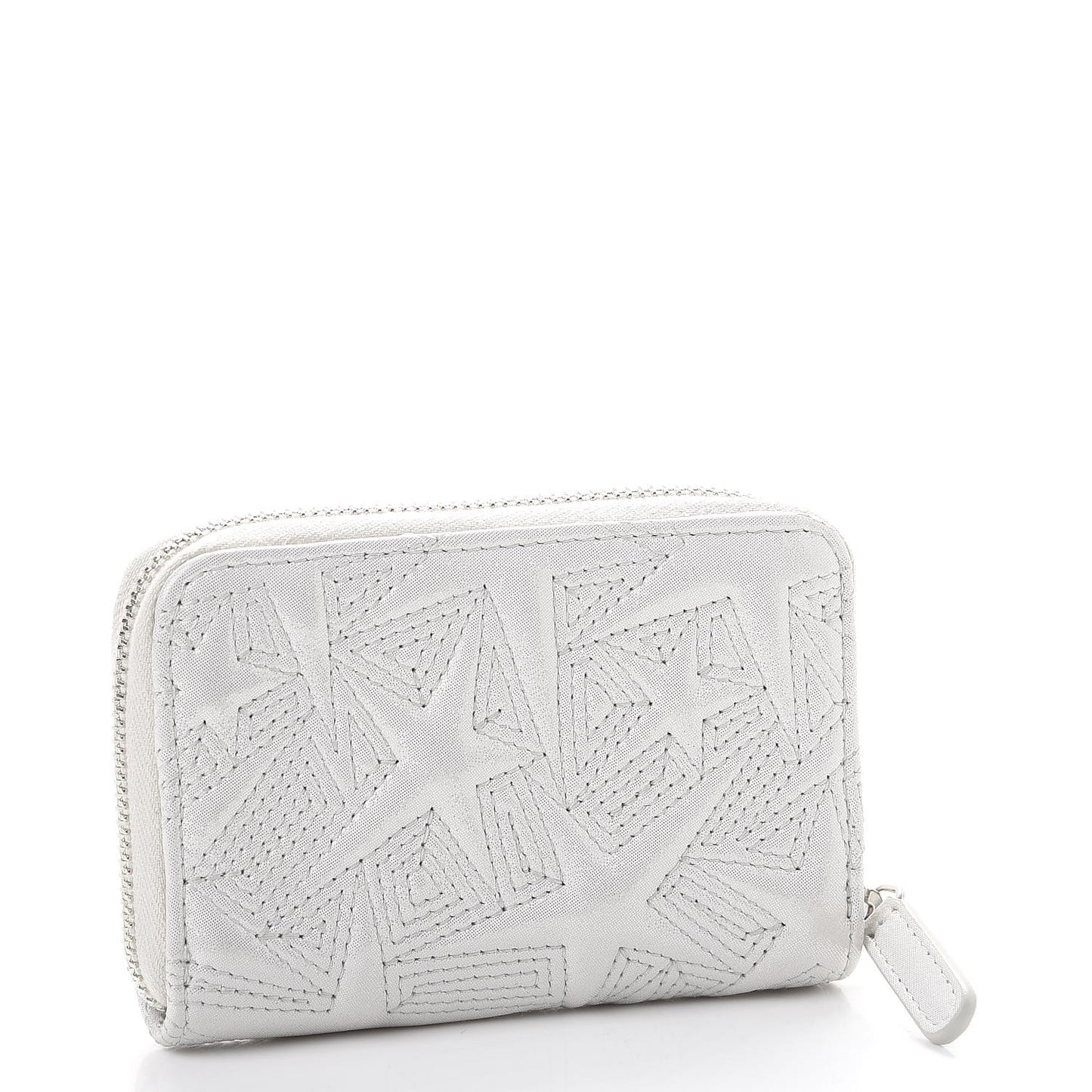 Metallic Lambskin Star Embossed Coin Purse Light Silver