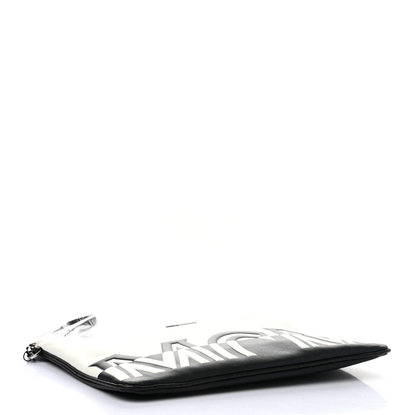Calfskin Wristlet Logo Pouch Black White