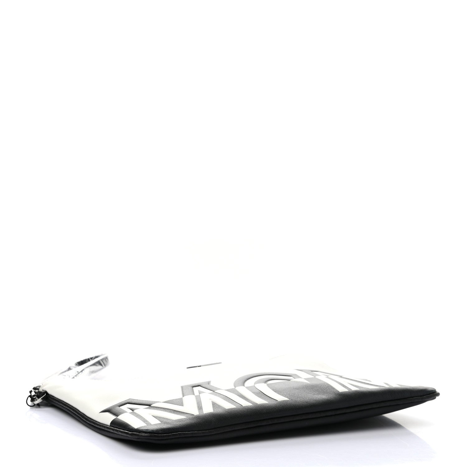 MCM Calfskin Wristlet Logo Pouch Black White 4 of 8